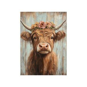Cattle & Flower Unframed Canvas Wall Art  24" X 36"